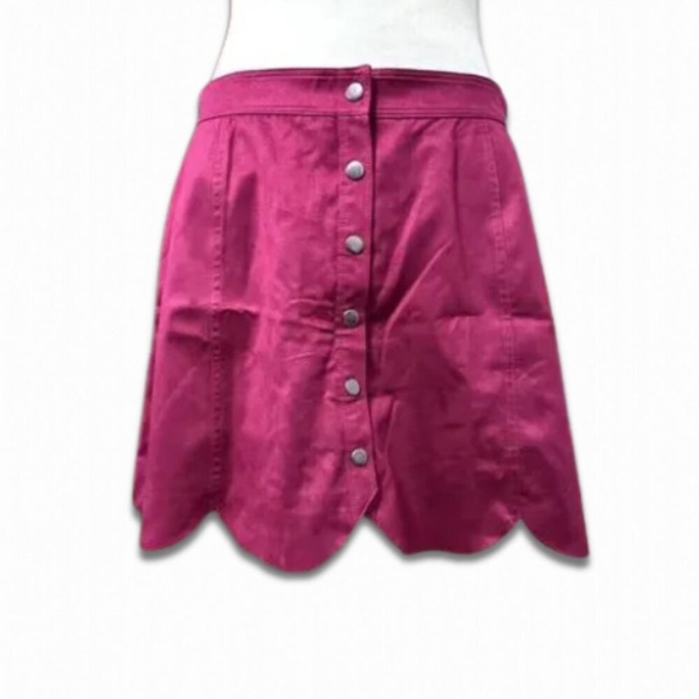 Red Camel A-Line Mini Skirt Scalloped Hem Button Front Closure Retro Red W US XS